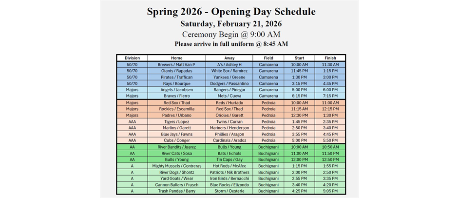 Opening Day Schedule
