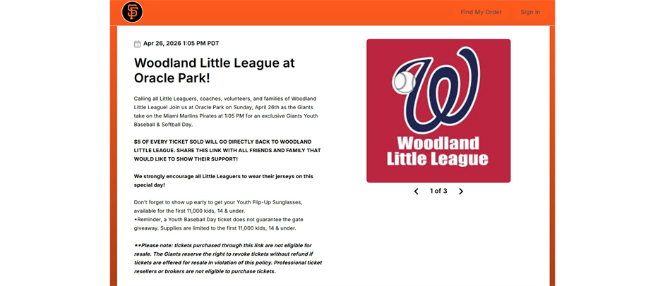 WLL at Oracle Park Sunday 4/26/2026 1:05pm